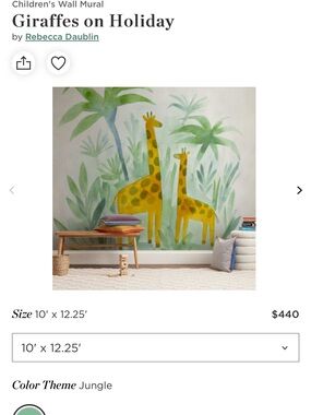 NEW in box- Safari Giraffes Wall Mural - Yellow & Green